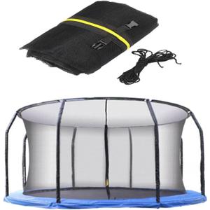 Trampoline Safety Net Replacement, 12FT UV Resistant Trampoline Enclosure Surround Netting with Zippers and Buckles, Fits Most Outdoor Garden Round Frames Trampolines Accessories (Black)