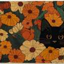 Artoid Mode Black Cat Flowers Spring Doormat, Home Summer Decor Low-Profile Switch Rug Door Mat Floor Mat for Indoor Outdoor 17x29 Inch