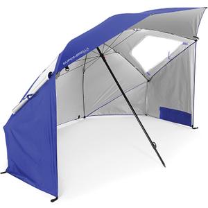 Sport-Brella Super-Brella UPF 50+ Sun and Rain Canopy Umbrella, 8 Foot Portable Beach Shelter with Side Panels, Wind Flaps, and Carry Bag, Blue