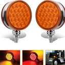 Nilight Round Double Face Fender Pedestal Light 2PCS 48LED Amber Red Brake Turn Marker Tail Lights w/Stud Mount for Mack Kenworth Freightliner Truck Trailer Towing (2Pcs Trailer Fender Lights)