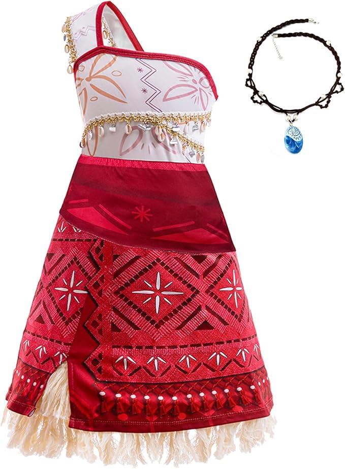 keaiyouhuo Princess Costume for Girls Adventure Outfit Ocean Princess Dress Up Halloween Costumes with Necklace