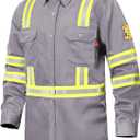 FR Shirts for Men 7oz High Visibility Fire Resistant Shirts CAT2 Welding Shirt 100% Cotton Hi Vis Flame Resistant Shirt Light Gray(X-Large)