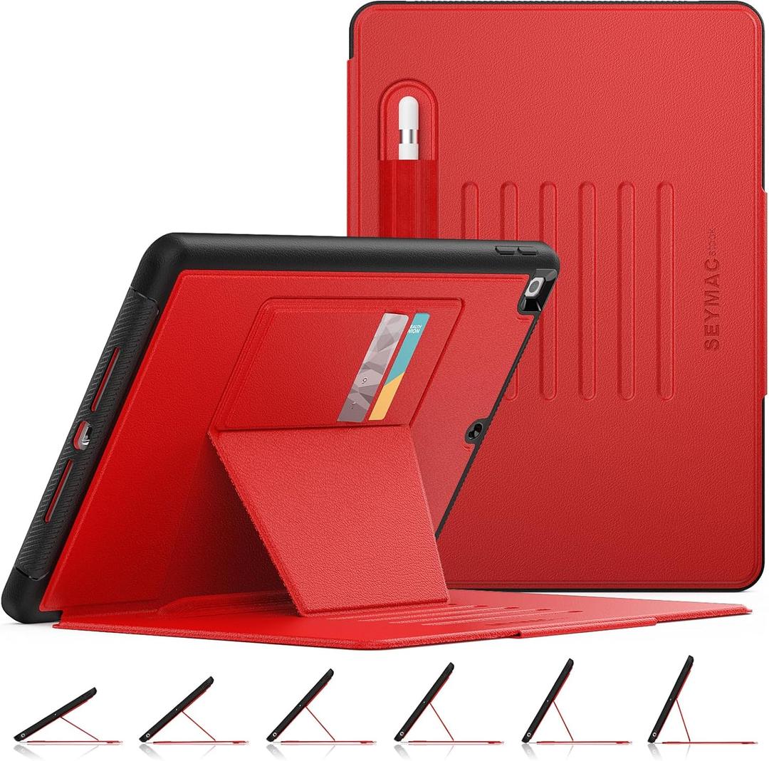 SEYMAC stock Case for iPad 9th/8th/7th Generation 10.2'', Strong Magnetic Auto Sleep Shockproof Case with Absorbing Multi-Angles Stand, Pen Holder, Card Slot (Red)