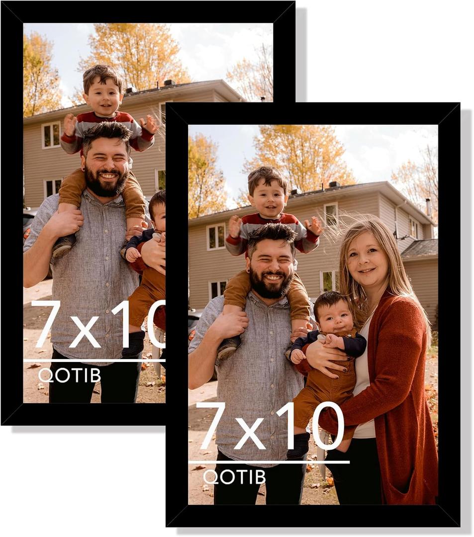 2 Packs 7x10 Picture Frame Black, Engineered Wood 7 x 10 Photo Frame, 7 by 10 Photo Poster Frame for Wall Hanging and Tabletop Set of 2, Black