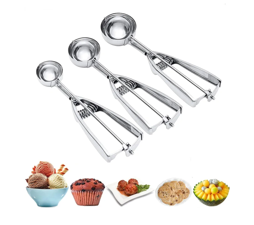 Ice Cream Scoop, 3Pcs Cookie Scoop Set, Stainless Steel Ice Cream Scooper with Trigger Release, Large/Medium/Small Cookie Scooper for Baking, Cookie Scoops for Baking Set of 3 with Cookie Dough Scoop…