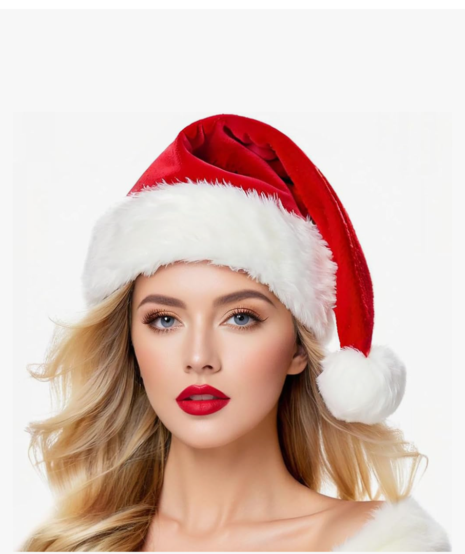 Christmas Hat Santa Hats for Adults Unisex Red Velvet Extra Thicken Xmas Hat for New Year Festive Holiday Party
