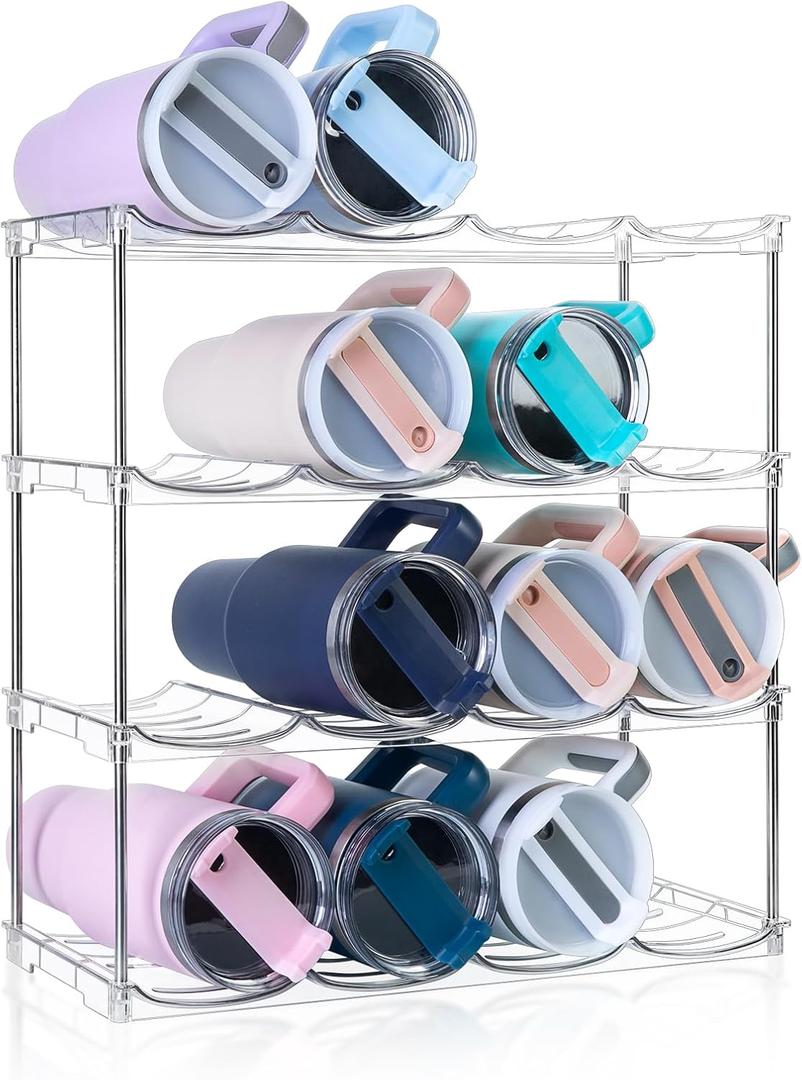 Larger Water Bottle Organizer for Stanley 40 oz Tumbler, Stackable Water Bottle Holder Rack for Cabinet, Kitchen Storage Organizer for for Stanley Cup Accessories, Tumbler Storage Holder4 Pack