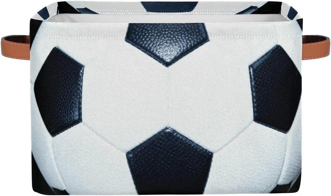 Collapsible Storage Bin 15x11in Sport Soccer Ball Easter Storage Basket for Shelves, Dog Toy Organizing