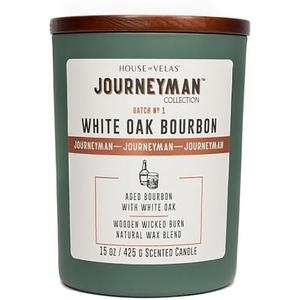 House of Velas Journeyman Collection Candle, 15oz, Wooden Wick, White Oak Bourbon, Large Painted Jar