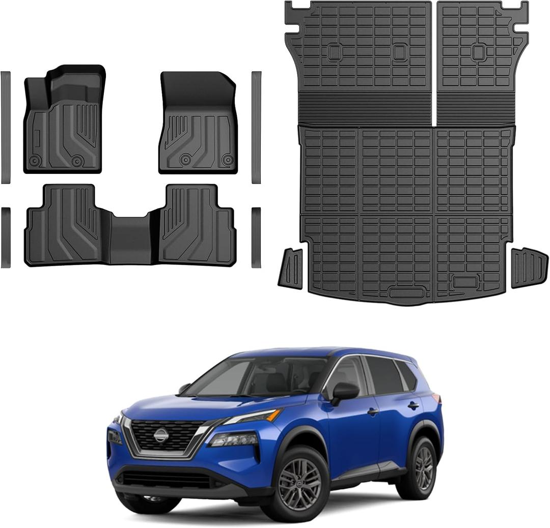 Rogue Floor Mats - Car Mats for Nissan Rogue (No fit Rogue Sport) 2021-2026, All Weather Floor Mats Cargo Liner with Backrest Mat and Door Sill Guards for Rogue Accessories, Heavy Duty Rubber Mats