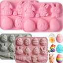 2 x 4 Pack Easter Chocolate Molds Silicone, Non-Stick Egg Shaped Silicone Mold Bunny Jello Mold Assorted Half-3D Cartoon Design for Baking Candy Gummy Soap Jelly Cookie & Easter Basket Stuffers