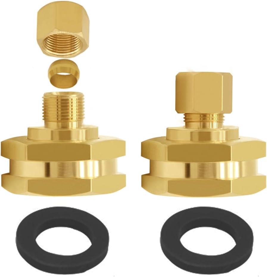 Joywayus 2PCS Brass 3/4" GHT Female Garden Hose Thread to 3/8" OD Compression Tubing Adapter US Standard Faucet Adapter Convert
