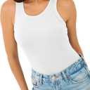 GKBK Womens Tank Tops High Neck Sleeveless Ribbed Tank Casual Basic Thick Strap Slim Fitted Racerback Shirts (White, L)