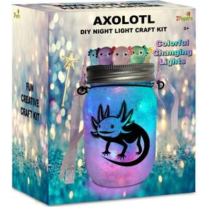 Make Your Own Axolotl Lantern Jar Night light Arts and Crafts for Kids, Axolotl Gifts, Birthday Present for Girls and Boys Ages 3 4 5 6 7 8 9 10 11 12+ Years old, Toys for Little Girls Animals Craft