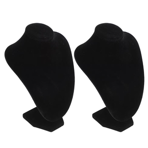 2Pcs Velvet Necklace Display Stand Black Jewelry Organizer with Mannequin Bust for Statement Necklaces