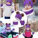 Senker Fashion Kids Winter Beanie Hat Scarf Gloves Set for Girls Boys Knit Warm Pompom Toddler Hats Mittens Neck Warmer (Purple)