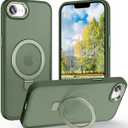 Magnetic for iPhone 17e Case & iPhone 16e Case with Ring Stand, [10 FT Drop Protection] [Velvety Touch] Slim Translucent Matte Back Shockproof Phone Case for iPhone 17e 6.1'', Midnight Green