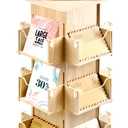 Spiareal Rotating Display Stand 3 Tier Rotating Sticker Display Stand Wooden Greeting Card Stand Multi Pocket Photo Holders Stand for Retail Craft Showcase(Wood)