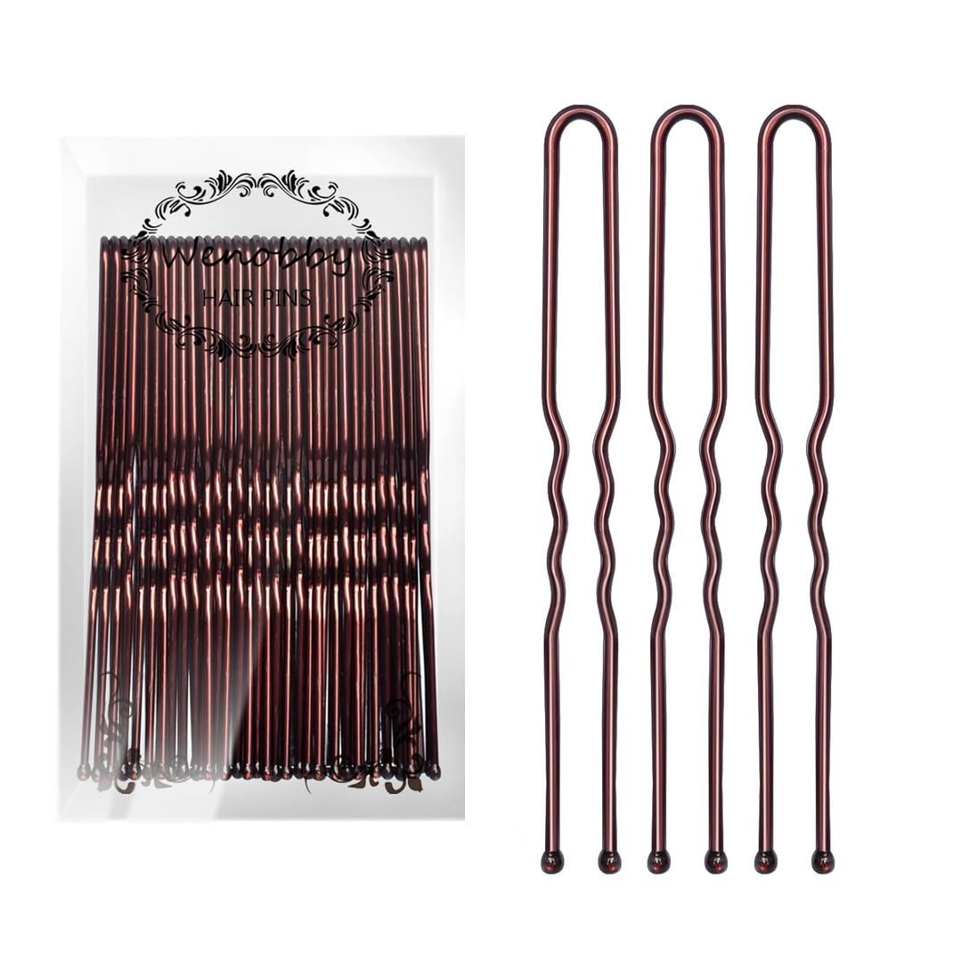 U Shaped Heavy Duty Hair Pins for Buns, 100 PCS 2.8" Brown Hair Pins for Women Hair Styling with Thick Hair