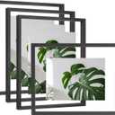 Egofine 11x14 Floating Frames Set of 4, Double Plexiglass Picture Frame, Made of Solid Wood Display Any Size Photo up to 11x14, Wall Mount or Tabletop Standing, Faded Black