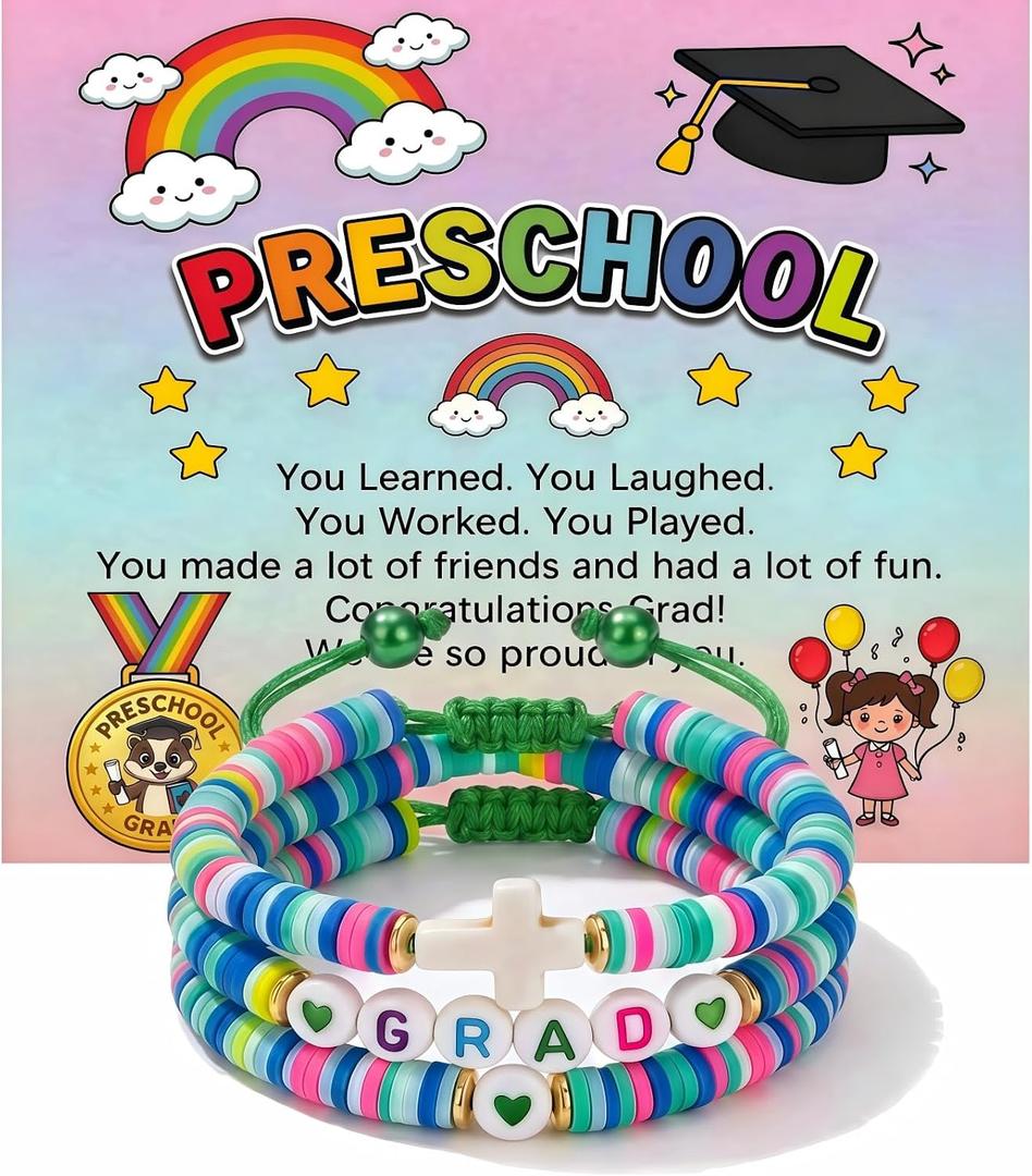 Kindergarten Graduation Gifts Class of 2026, Preschool Graduation Bracelet for Girls, Graduation Gift for Daughter Granddaughter Niece with Gift Card & Present Box (Preschool Graduation Bracelet)