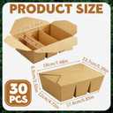 30 Pack 50 oz Take Out Food Containers, 3-Compartment Take Out Boxes, Kraft Brown Paper To Go Containers, Microwavable, Leak and Grease Resistant for Restaurants, Picnics, Offices and Catering