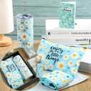 Panitay 6 Pcs Daisy Gifts Set for Women Daisy Flower Themed Stainless Steel Tumbler 20 Ounce with Straw and Brush Socks Cosmetic Bag Notebook Pen Keychain Party for Women Spring Birthday Supplies