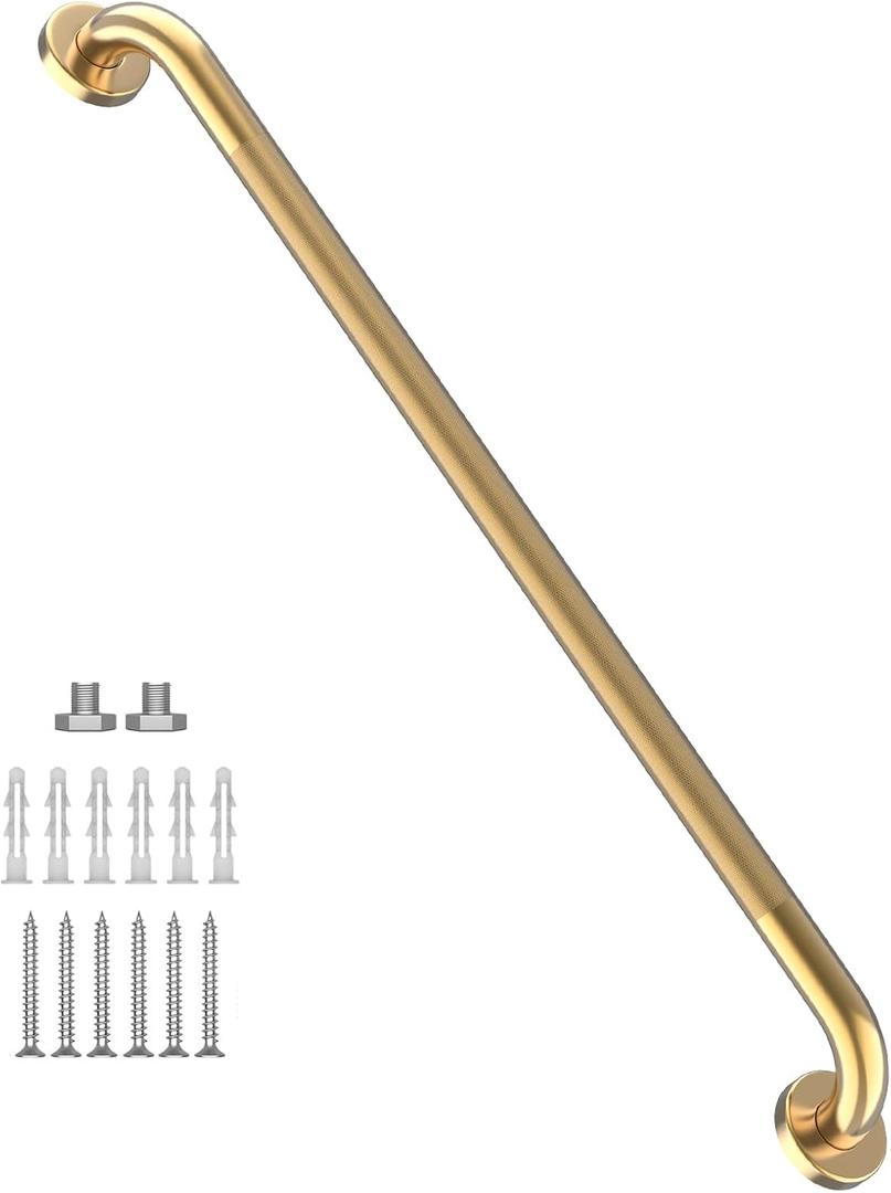 36 Inch Anti Slip Shower Grab Gold, Munzong Bathroom Grab Bar, Knurled Bathroom Balance Bar,Safety Hand Rail Support Handicap Elderly Injury Senior Assist Bath Handle