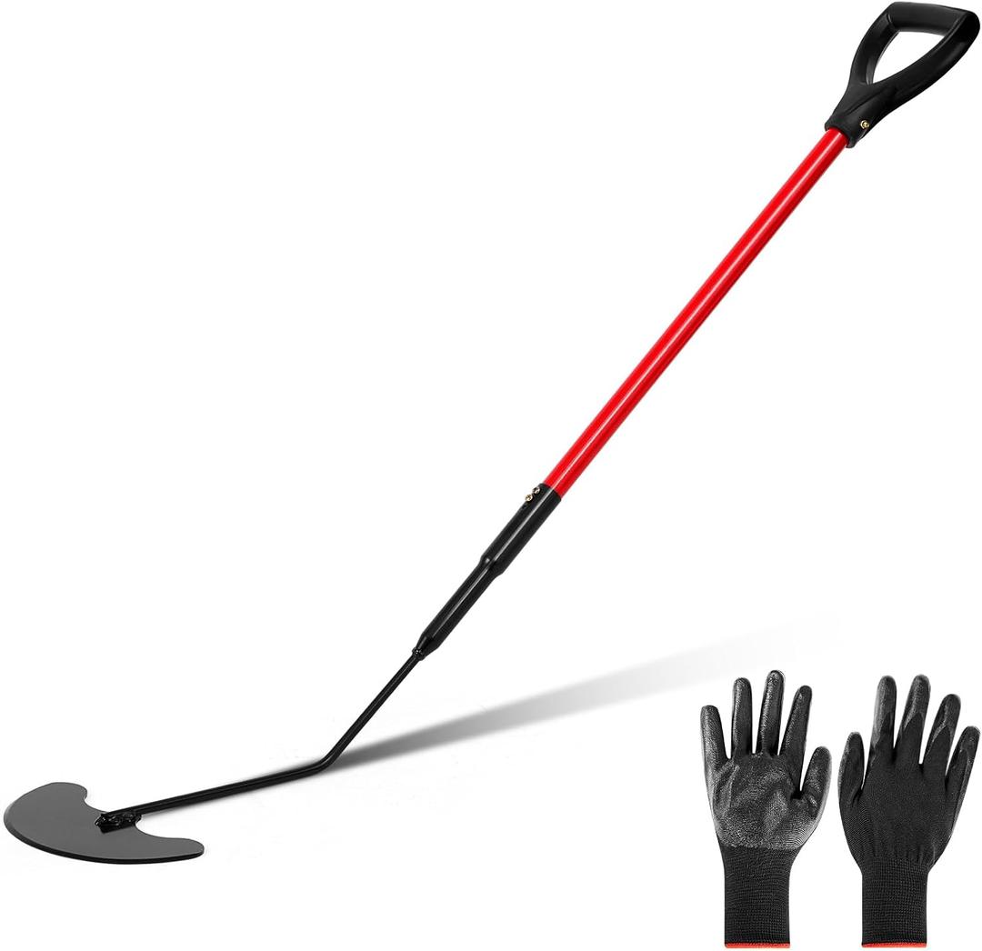 52" Heavy Duty Sod Lifter with D Grip Handle and Steel Shaft Manual Sod Cutter Hand Tool with Gloves for Gardening, Digging, Edging and Lawn Maintenance
