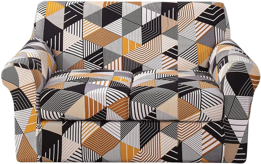 EKSED 3 Piece Sofa Covers,Printed Couch Covers for 2 Cushion Couch Stretch Sofa Slipcover with Individual Seat Cushion Covers Elastic Furniture Protector for Living Room-AG-Medium