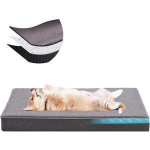 Orthopedic Memory Foam Dog Bed, Cooling Dog Beds for Medium Dogs, Washable Pet Beds for Crate with Faux Fur Cover, Waterproof Lining, M (29inch)