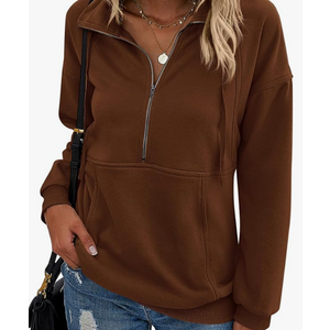 PRETTYGARDEN Women's Casual Long Sleeve Lapel Zipper Sweatshirt Drawstring Loose Pullover Tops Size XXL