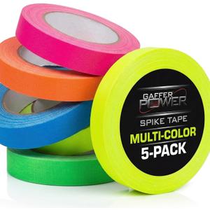 Gaffer Power Spike Tape 5-Pack Neon Fluorescent Colors Removes Without Residue, Tears by Hand, USA Made Professional Stage Floor Marking, Cable Labeling & Color-Code Organizing 1 Inch x 20 Yds