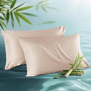 Bedsure Cooling Pillow Cases Queen Size Set of 2, Rayon Derived from Bamboo Cooling Pillowcases for Hot Sleepers, Soft & Breathable Cool Pillow Covers with Zipper, Gifts, Khaki, 20x30 Inches