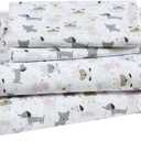 Beatrice Home Fashions Printed Microfiber Sheet Set, Soft Comfortable Easy Care, Includes 1 Fitted Sheet with 12" Deep Pockets, 1 Flat Sheet, Pillowcase, Queen, White Puppy Love