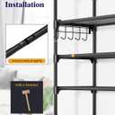 Kitsure Shoe Rack for Closet - 10-Tier Shoe Organizer with Hook Rack, Large-Capacity & Space-Saving Shoe Shelf for Entryway, Bedroom, Living Room,32.2" x 11.8" x 68.5", Black