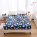 Bedding Fitted Sheet with Deep Pocket,Dino Printed Thicken Soft Fabric Bed Sheets (Navy Blue(Dinosaur), Queen)