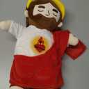 Soothing Jesus Plush Toys with Light & Sound, 15" Jesus Stuffed Breathing Plushy Doll, Christian Catholic Religious Plushie Christmas Easter Gifts for Kids Baby (Red)