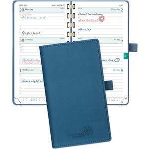 POPRUN 2026 Pocket Planner (Slim Size 3.5'' x 6.5'') Weekly and Monthly Calendar for Purse, with Hourly Time Slots, 100GSM Thick Paper, Spiral Soft Cover, Pen Holder, TJ - Night Sky Blue