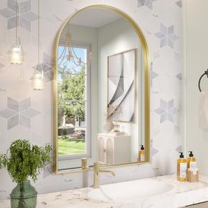 Arch Mirror, 24 x 36 Inch Gold Arch Mirror for Bathroom, Arched Wall Mirror, Aluminum Alloy Frame Gold Bathroom Vanity Mirror for Living Room Bedroom Entryway Mantel Hallways Decor (24"L x 36"W)