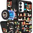 Funermei 【2in1 for Samsung Galaxy S23 FE Case Women Cute Girls Phone Cover Girly Cat Book Aesthetic Unique Design Camera Cover Compatible with MagSafe Ring Holder Stand Case for Galaxy S23 FE 5G 6.4"