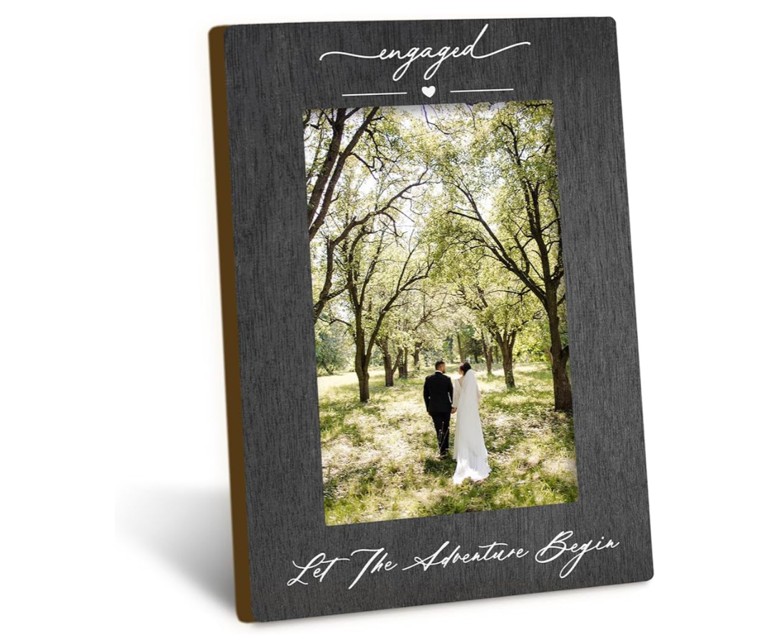 Engagement 10x15CM Picture Frame, Wedding Photo Frames, Newly Engaged Gifts for Couples Bride Groom, Let the Adventure Begin Engagement Picture Photo Frames for Desk Decor