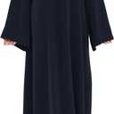Women Long Abaya Dress with Belt Muslim Bell Sleeve Robe Islamic Maxi Prayer Jilbab (Blue, M)
