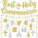 First Communion Decorations, 1st communion decorations includes First Holy Communion Banner Cross Garland and Hanging Swirls, for Boy Girl My Baptism Mi Primera Comunion Decoration