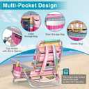 Suteck Beach Chair, Adjustable 5-Position Backpack Beach Chairs for Adults Kids, Foldable Lay Flat Chair with Cooler Bag, Cup Holder and Lumbar Pillow, Reclining Lay Down Chairs (1, Rainbow Pink), Oversized