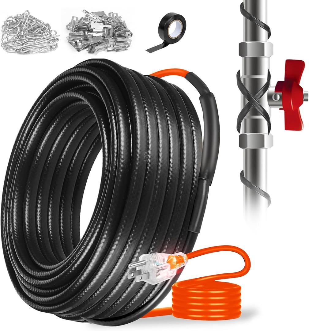 Heating Cable for Metal and Plastic Home Pipes, Energy-efficient, Self-Regulating Pipe Heat Tape for Water Pipes, Pipe Freeze Protection, Keeps Water Flowing at -40, ETL Listed,120V (100FT)