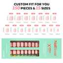 3 x modelones French Tip Press on Nails, 150Pcs Extra Short Square Fake Nails with Nail Box, Pink Gel Nail Tips for Women, Soft Glue-On Nails for Natural Salon Look, DIY Nail Art Kit (15 Sizes)