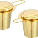 uxcell 2 Pcs Tea Infuser Filter, Fine Mesh Loose Tea Steeper, Stainless Steel Tea Strainer with Foldable Handle for Brew Loose Leaf Tea, Gold