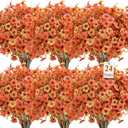 SHareconn 24 Bundles Artificial Fall Flowers for Outdoors Decoration, UV Resistant Silk Eucalyptus Lavender Faux Autumn Fake Plants for Outside Indoor Garden Yard Porch Home Decor, Autumn Orange-Red