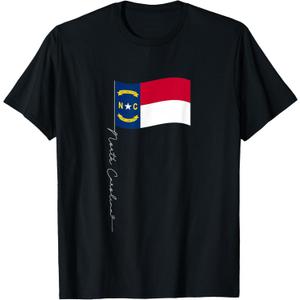 North Carolina Signature Flag Pole - North Carolinian Flag T-Shirt (Black, XXL)